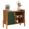 Aparador Luxor 1 Porta Cantinho do Café Moderno Pés e Puxador de Madeira - Nature com Verde Oliva - 2