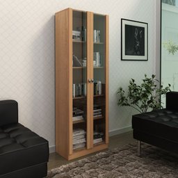 Armário Estante com 2 Portas de Vidro Me4115 Amêndoa Tecnomobili - 1