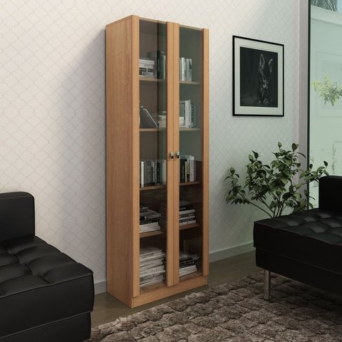 Armário Estante com 2 Portas de Vidro Me4115 Amêndoa Tecnomobili