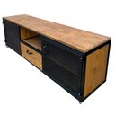Ver imagem 3 de Rack Industrial com 2 Portas de Ferro, 1 Nicho e 1 Gaveta - Ferro Cor Preta e Madeira Cor Imbuia