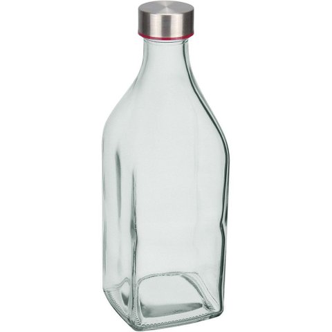 Garrafa de Vidro 1L Transparente 25x9x9cm Água Suco Geladeira Bebidas Tampa Mesa