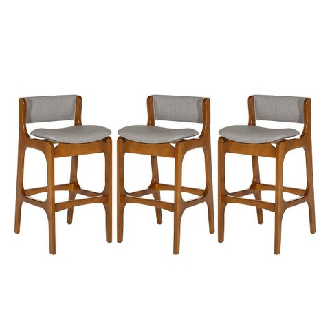 Kit 3 Banquetas Alta Ella em Madeira Estofada Facto Cinza Claro L96 Rmi