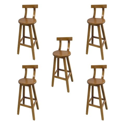 Kit 5 Banquetas Altas de Madeira com Encosto Girafa Natural