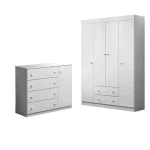 Conjunto Infantil Guarda Roupa e Comoda Helena Mdf Branco