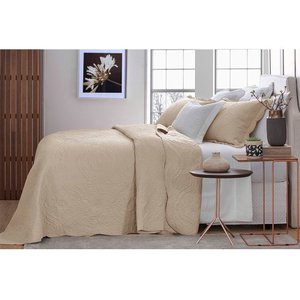 Kit Cobre Leito Bordado Casal 3 Peças 220x240cm Jacarandá Bege Bouti Jolitex