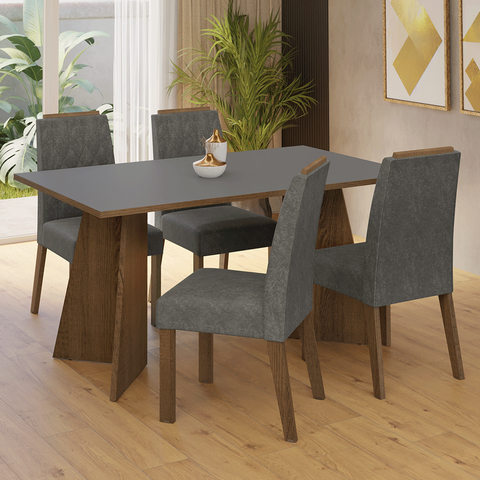 Conjunto Sala de Jantar Tampo de Madeira 4 Cadeiras Rustic/cinza/silver Tulum Madesa