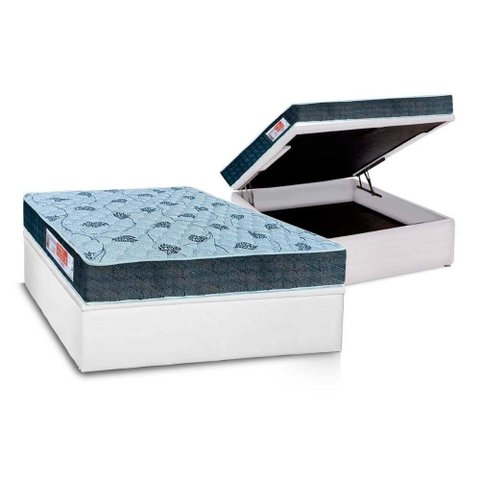 Cama Box Baú Casal: Colchão Espuma D45 Orthoflex Comfortpedic Line + Base CRC Courano White(