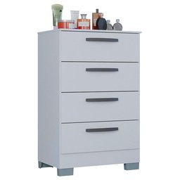 Cômoda 867 4 Gavetas e Guarda Roupa Solteiro Tóquio 4 Portas Branco Brilho - Poquema - 4