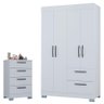Cômoda 867 4 Gavetas e Guarda Roupa Solteiro Tóquio 4 Portas Branco Brilho - Poquema - 1