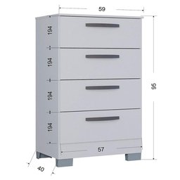 Cômoda 867 4 Gavetas e Guarda Roupa Solteiro Tóquio 4 Portas Branco Brilho - Poquema - 2