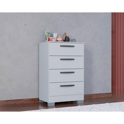 Cômoda 867 4 Gavetas e Guarda Roupa Solteiro Tóquio 4 Portas Branco Brilho - Poquema - 6
