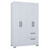 Cômoda 867 4 Gavetas e Guarda Roupa Solteiro Tóquio 4 Portas Branco Brilho - Poquema - 5