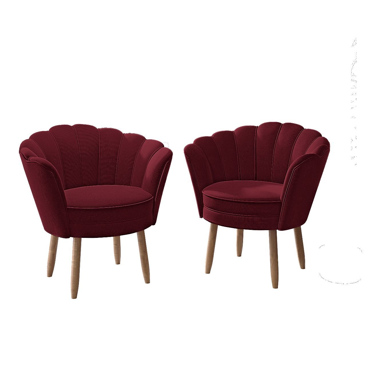 Kit 02 Poltronas Decorativas e Namoradeira Sofá Pétala Luxo Veludo Marsala Pés Palito - Visan Estofa - 3