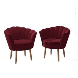 Kit 02 Poltronas Decorativas e Namoradeira Sofá Pétala Luxo Veludo Marsala Pés Palito - Visan Estofa - 3