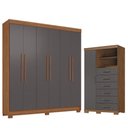 Ver imagem 1 de Guarda Roupa Casal Toledo 6 Portas de Bater 6 Gavetas MDP com Cômoda Marabá Jatobá Grafite Santos