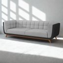 Ver imagem 2 de Sofá 3 Lugares 240cm com Pés em Madeira Linha Premium Compose Linho Cinza e Corino Preto Sala Luxo