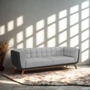 Ver imagem 1 de Sofá 3 Lugares 240cm com Pés em Madeira Linha Premium Compose Linho Cinza e Corino Preto Sala Luxo