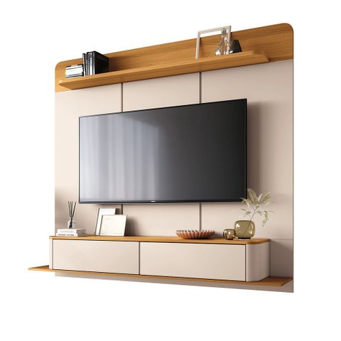 Painel Tv 70 Pol 180cm Bancada Suspensa Sarah Off White/cinamomo H01 - D’Rossi