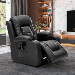Poltrona do Papai Sala de Estar Giratória Reclinável Manual Austin Aquecimento Massagem Pu Preta G31