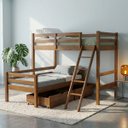 Ver imagem 1 de Cama Beliche L Solteiro Madeira Macica 2 Gavetoes:Castanho Claro