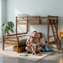 Ver imagem 7 de Cama Beliche L Solteiro Madeira Macica 2 Gavetoes:Castanho Claro