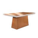Ver imagem 1 de Mesa P/ Cozinha Luna C/ Tampo 180x90cm Flex Madeirado Vidro Canto Curvo - Imbuia/ripado 3d/off White