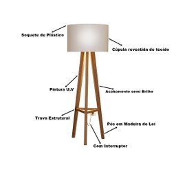Luminária de Chão Tripé Celta com Cúpula Abajur Off White/nature - 7
