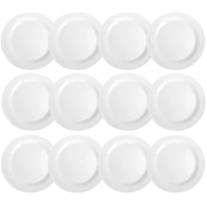 Jogo 12 Pratos Rasos 24cm Opaline Menu Nadir Figueiredo em Vidro Temperado Branco