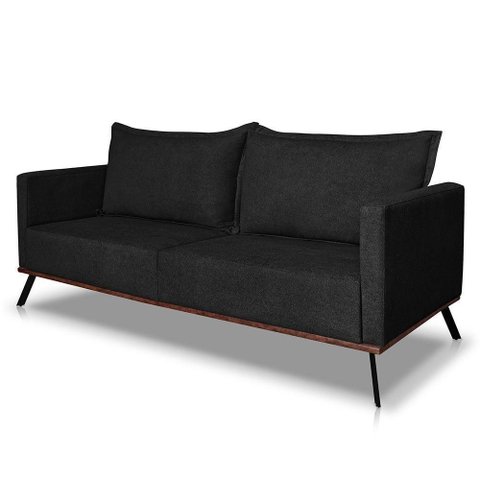 Sofá Living 2 Lugares 1,60m Atlantis Bouclê Preto Pés de Ferro - Pallazio