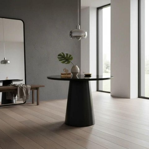 Mesa de Canto Cone Laqueado Redondo Vidro MDF 50cm Preto Decoraper
