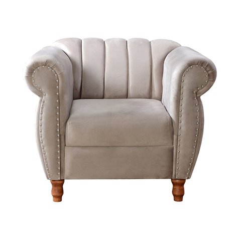Poltrona Realeza Chesterfield Cadeira Vintage Decoração Retrô - Suede Bege Claro