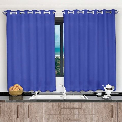 Cortina 2,00x1,20 Janela Sala Quarto Cozinha Tecido Liso:azul