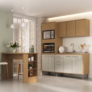 Cozinha Compacta 4 Peças com 1 Bancada, 1 Paneleiro, 1 Armário Aéreo e 1 Balcão Gaia 
