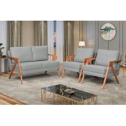 Kit 2 Poltronas Mona Luxo e Namoradeira Mona Cinza Claro - 2