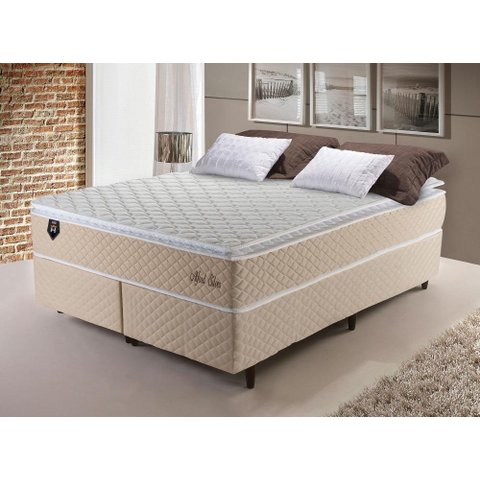 Cama Box King Alford Silver com Colchão Molas Ensacadas 193x203x66 Bege
