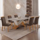 Ver imagem 1 de Mesa de Jantar Yasmin 180cm Tampo Mdf com Vidro Canto Copo e 6 Cadeiras Melissa