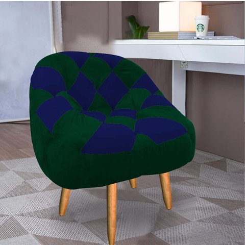 Poltrona Paloma Escritório Sala Pé Palito Suede Verde e Suede Azul Marinho - Dominic Decor