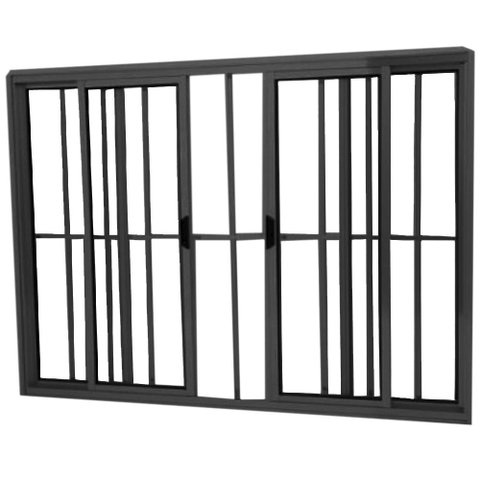 Janela Vitro 4 Folhas Alumínio Preto Linha Modular com Grade:120 x 150