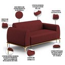 Ver imagem 4 de Sofá 3 Lugares para Sala de Estar Molino 180 Cm D02 Pés D'ouro Veludo Marsala C-278 - Lyam Decor