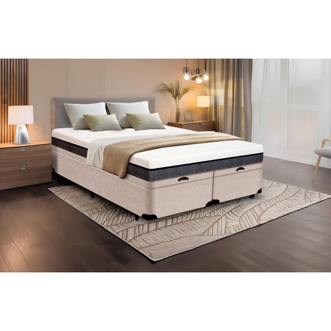 Cama Box Baú King Size Bipartida Serenelife - Chenille Bege