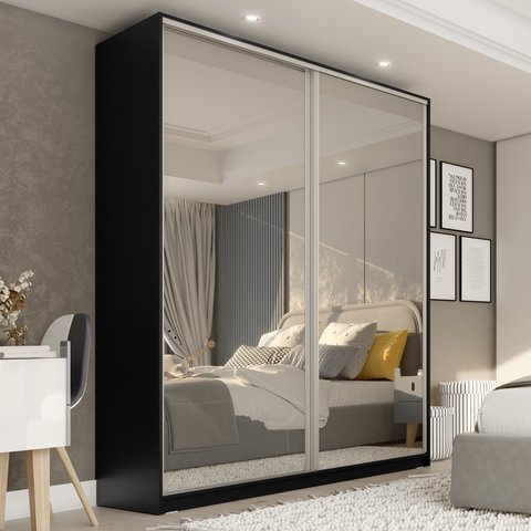 Guarda Roupa Solteiro com Espelho 2 Portas em BP Belluno