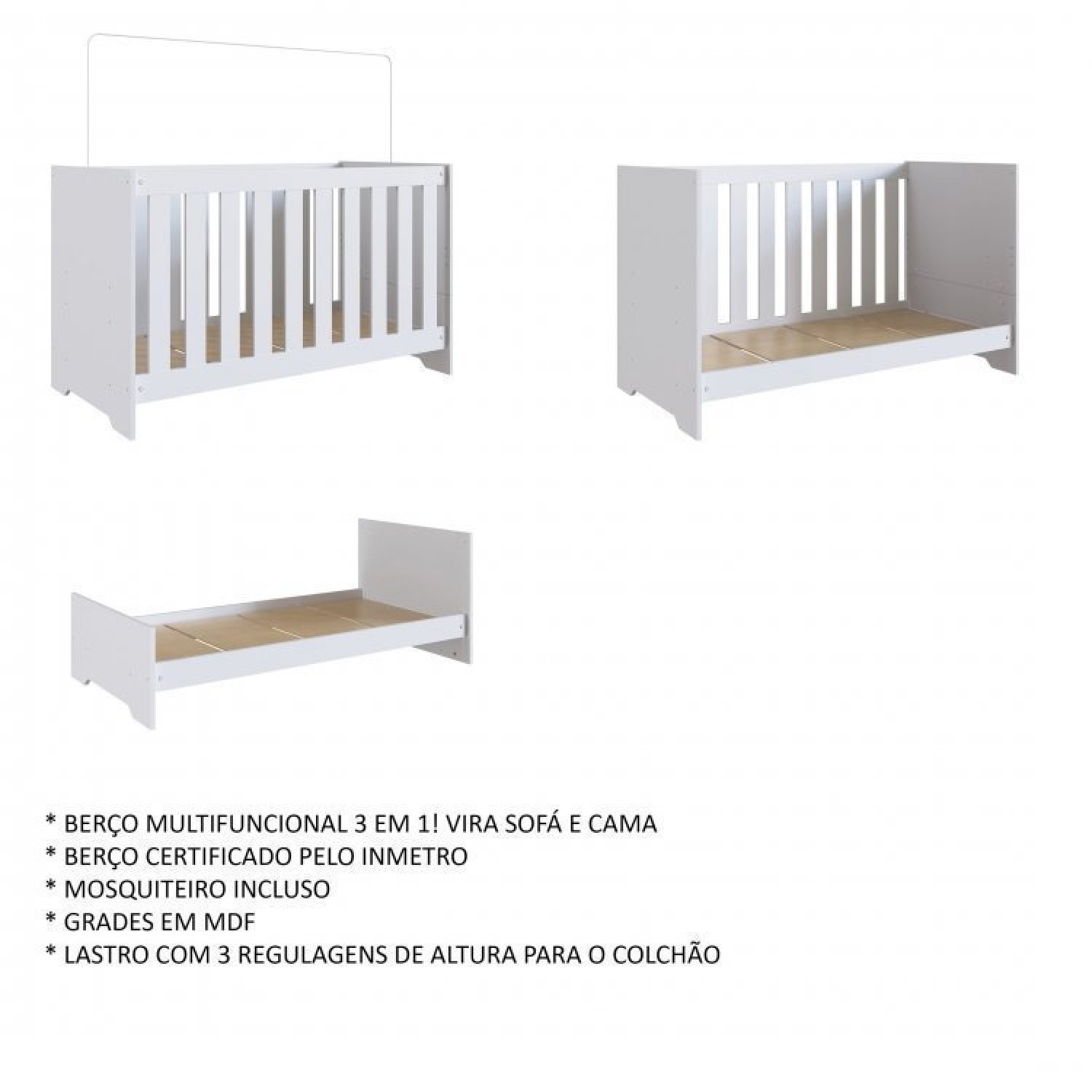 Conjunto Quarto Infantil com Berço 3 em 1, Cômoda 2 Gavetas 1 Nicho e Guarda-Roupas  - 13