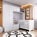 Ver imagem 1 de Conjunto Quarto Infantil com Berço 3 em 1, Cômoda 2 Gavetas 1 Nicho e Guarda-Roupas 