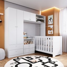 Conjunto Quarto Infantil com Berço 3 em 1, Cômoda 2 Gavetas 1 Nicho e Guarda-Roupas  - 1