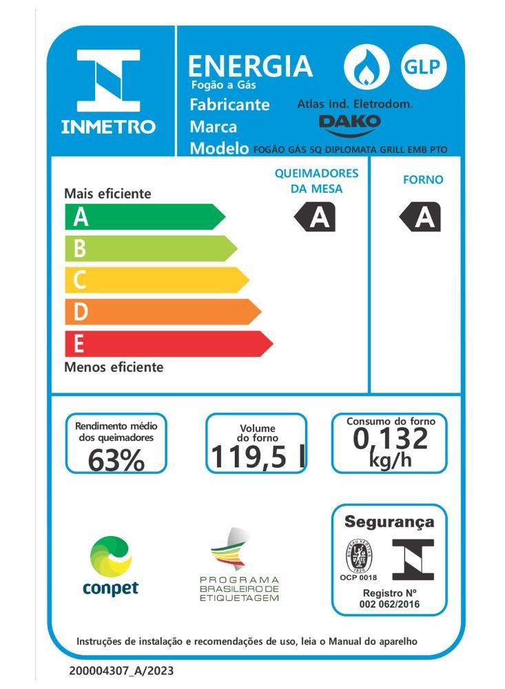 Fogão de Embutir 5 Bocas Preto com Mesa de Vidro e Timer Digital Dako Diplomata Grill Bivolt - 6