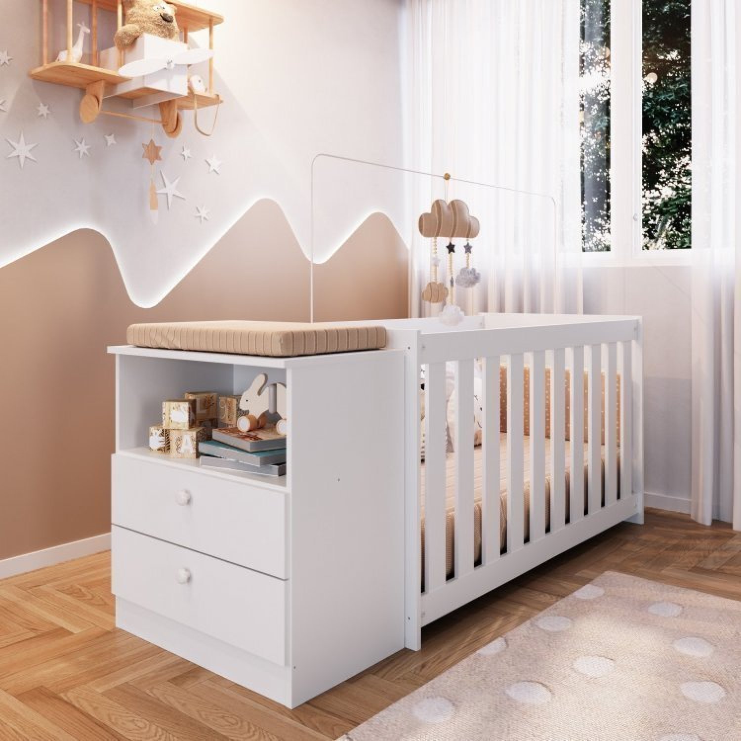 Jogo de Quarto Infantil Completo Nuvem com Guarda Roupa 4 Portas, Cômoda 1  Porta e Berço Branco - Phoenix Baby - Móveis para Quarto - Magazine Luiza