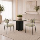 Ver imagem 2 de Kit 2 Cadeiras Sala de Jantar Lisa Pés Preto Linho/PU Bege/Preto m² - Monari Design