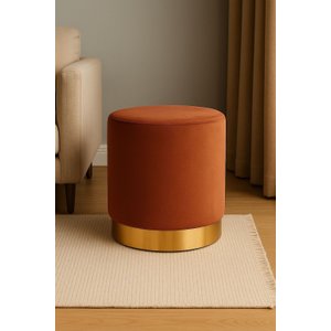 Puff com Rodape Dourado Terracota Veludo