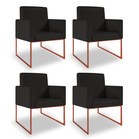 Kit 04 Poltronas Clínica Courino 3 Cores - Base Ferro Cobre - Preto