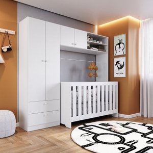 Quarto de Bebê com Guarda-Roupas e Berço 3 em 1 com Colchão 